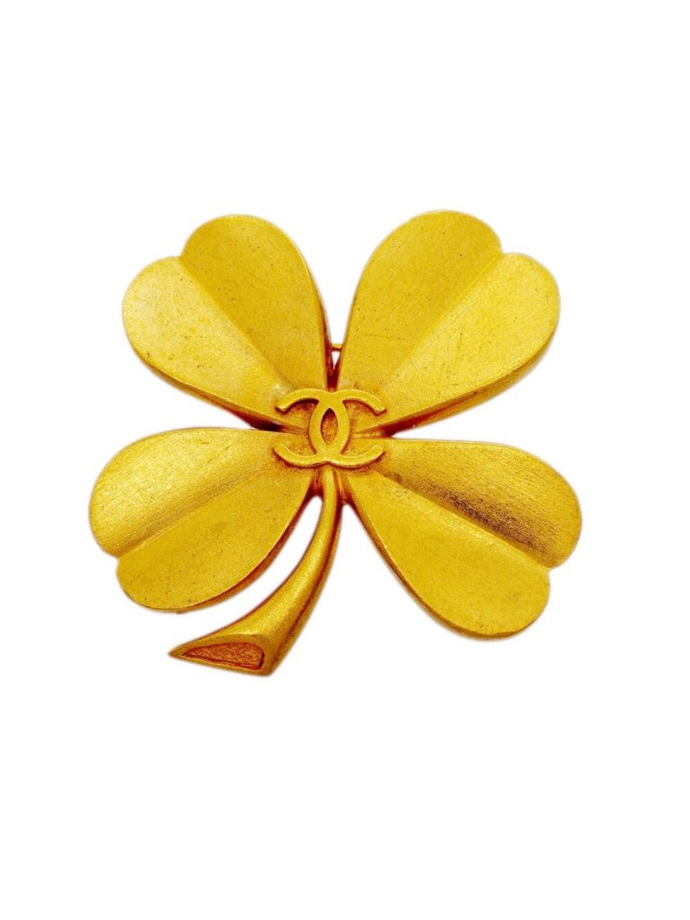 Chanel Brooch Vintage CC Logo Clover Motif Gold Plated